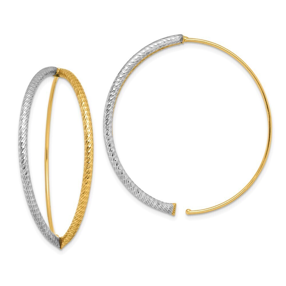 Kazi Luxury 14k Yellow Gold w/Rhodium Large Diamond-Cut Dangle Threader Earrings